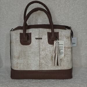 Mexican Artisanal Brown & White Leather/Faux Leather Handbag